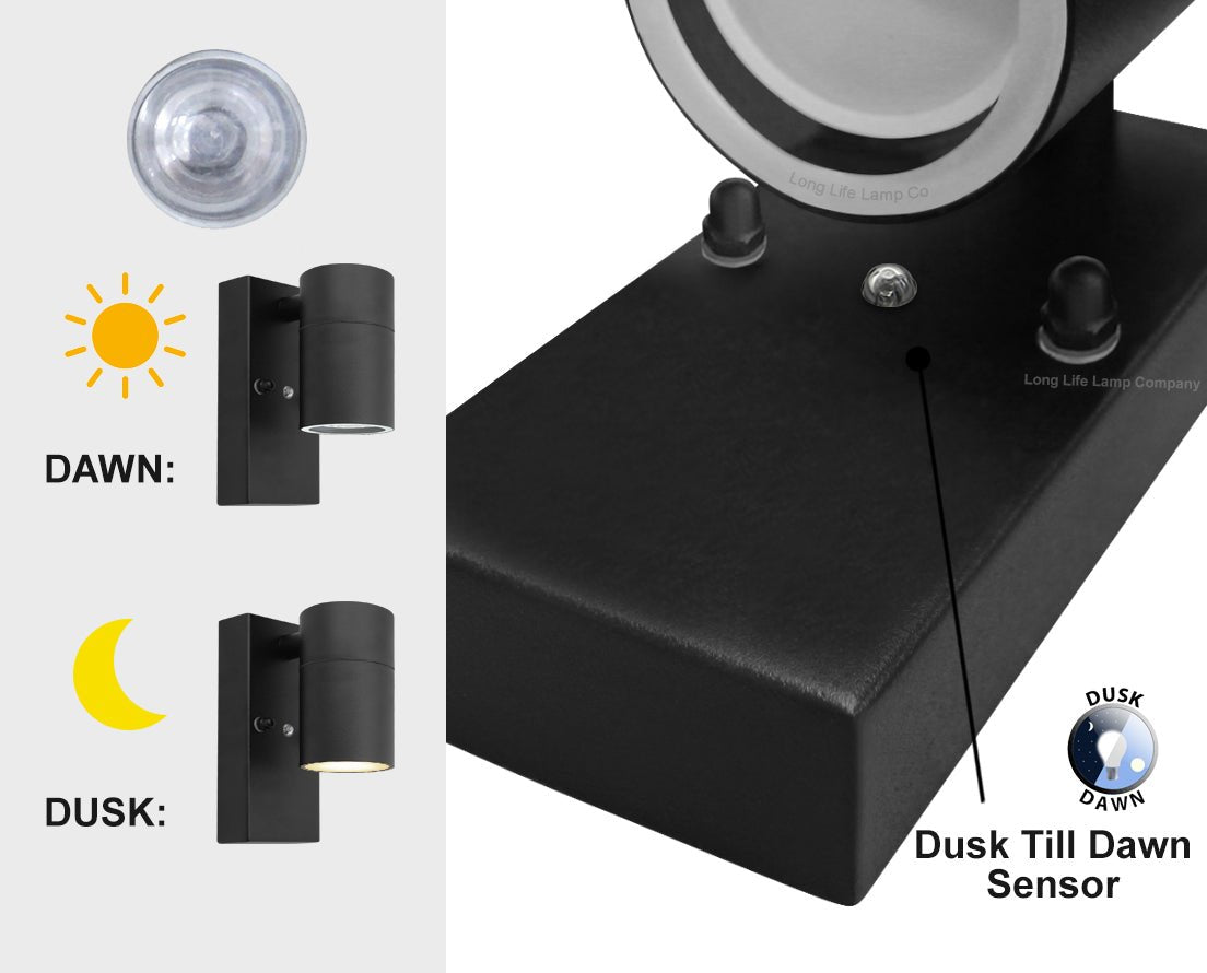 Black Outdoor Wall Light Dusk Till Dawn Sensor Stainless Steel IP65 - Energy Light Bulbs - Free delivery on all orders