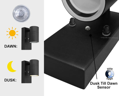 Black Outdoor Wall Light Dusk Till Dawn Sensor Stainless Steel IP65 - Energy Light Bulbs - Free delivery on all orders