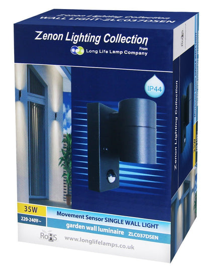 Black PIR Stainless Steel Single Outdoor Wall Light With Movement Sensor Down - Energy Light Bulbs - Free delivery on all orders