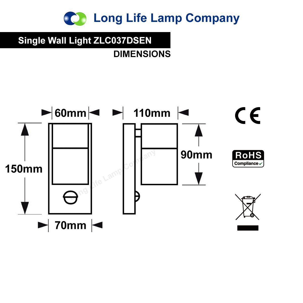 Black PIR Stainless Steel Single Outdoor Wall Light With Movement Sensor Down - Energy Light Bulbs - Free delivery on all orders