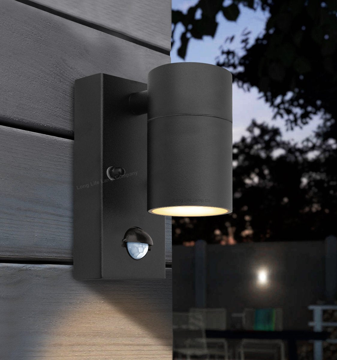 Black PIR Stainless Steel Single Outdoor Wall Light With Movement Sensor Down - Energy Light Bulbs - Free delivery on all orders