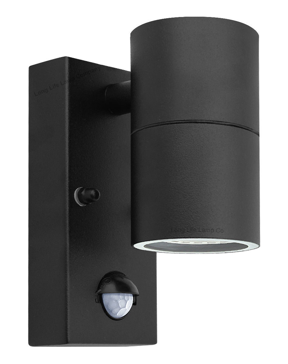 Black PIR Stainless Steel Single Outdoor Wall Light With Movement Sensor Down - Energy Light Bulbs - Free delivery on all orders