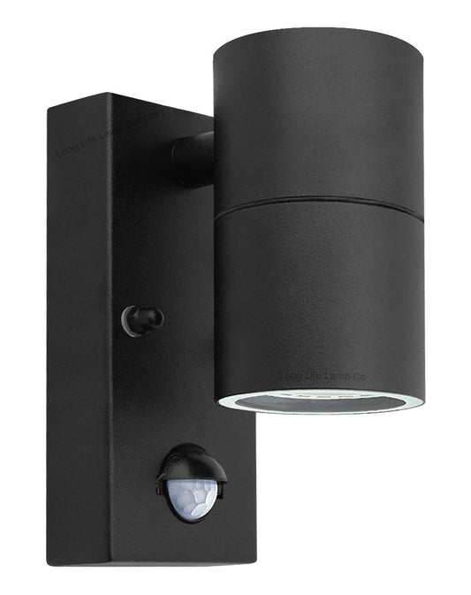 Black PIR Stainless Steel Single Outdoor Wall Light With Movement Sensor Down - Energy Light Bulbs - Free delivery on all orders