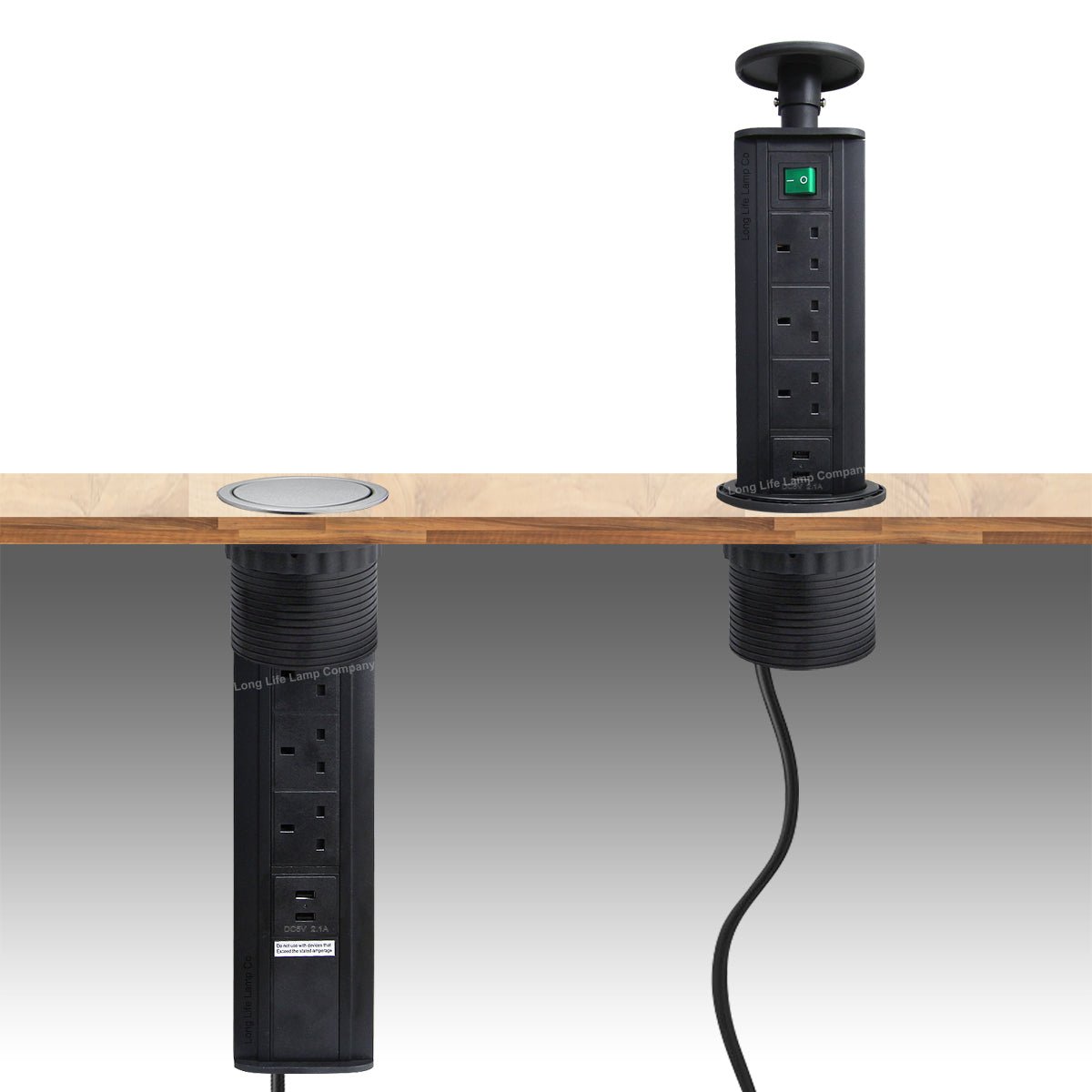 Black Top Power Tower Pop Up Socket With 2 USB Charging Port 3 Plug Sockets - Energy Light Bulbs - Free delivery on all orders