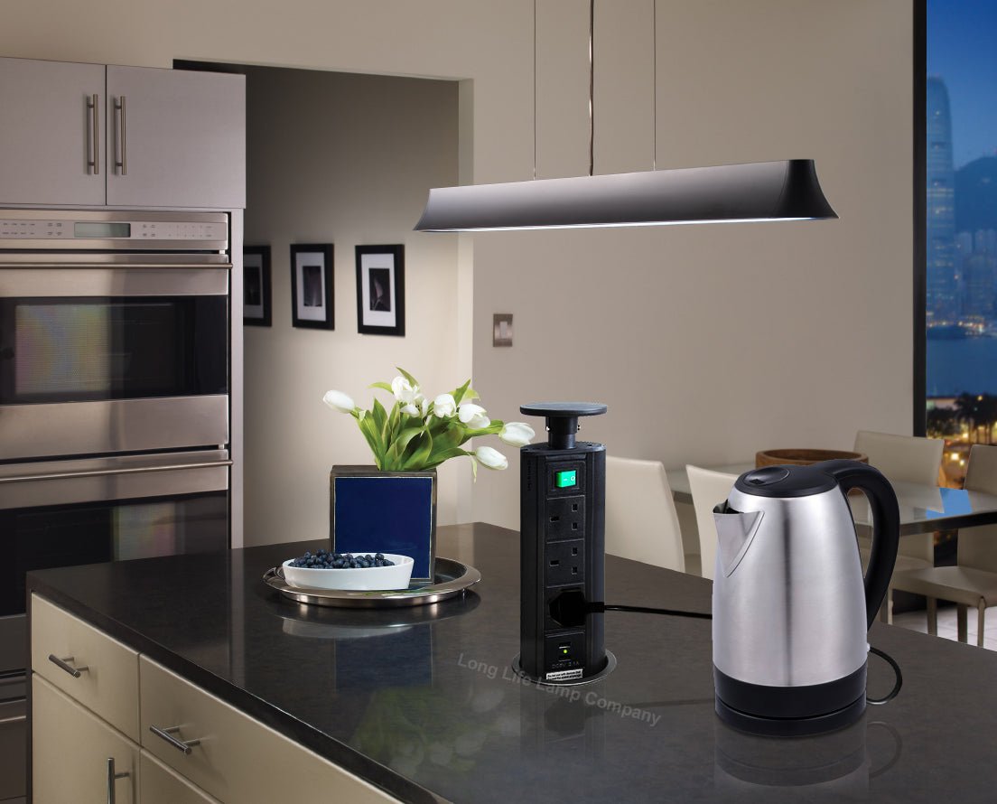 Black Top Power Tower Pop Up Socket With 2 USB Charging Port 3 Plug Sockets - Energy Light Bulbs - Free delivery on all orders