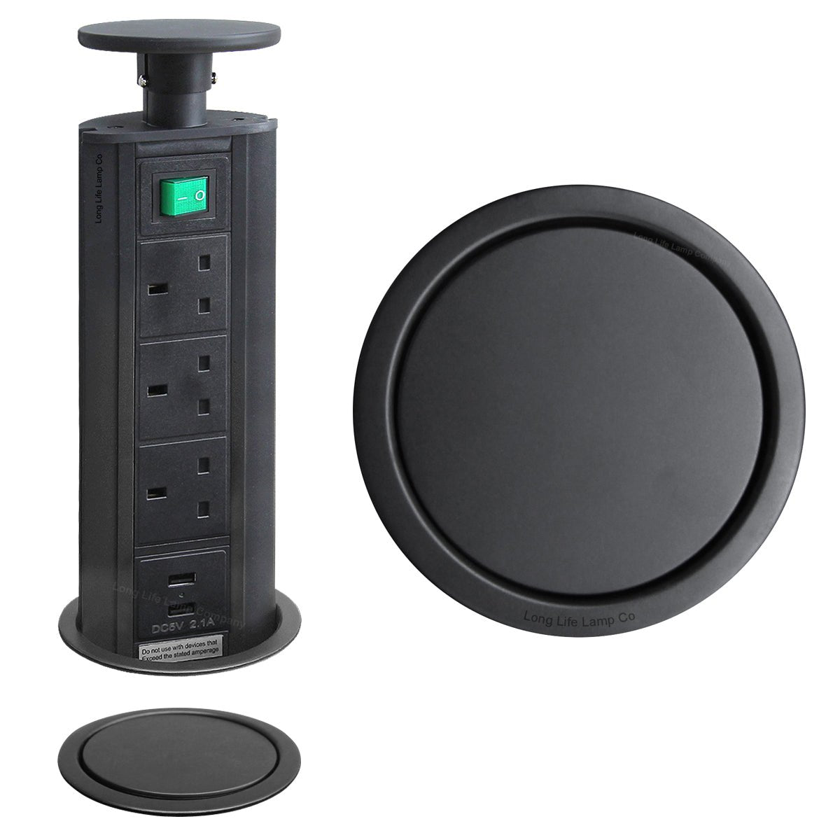 Black Top Power Tower Pop Up Socket With 2 USB Charging Port 3 Plug Sockets - Energy Light Bulbs - Free delivery on all orders