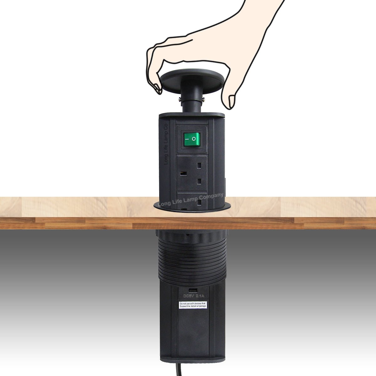 Black Top Power Tower Pop Up Socket With 2 USB Charging Port 3 Plug Sockets - Energy Light Bulbs - Free delivery on all orders