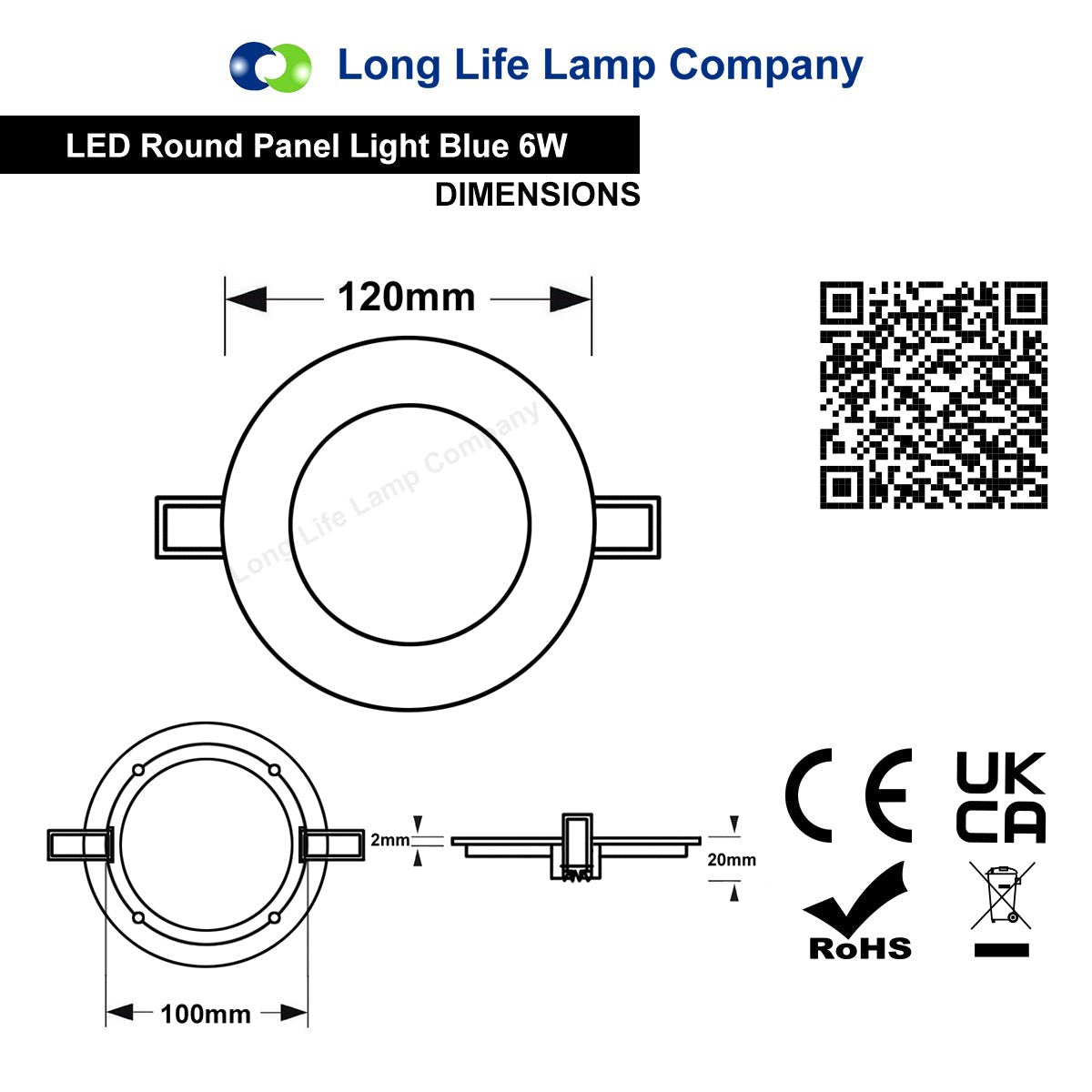 BLUE 6w LED Round Ceiling Panel Recessed Spotlight - Free delivery on all orders