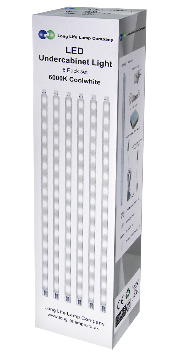 6 x 30cm Plug In LED Cool White Under Kitchen Cupboard Cabinet Strip Lights