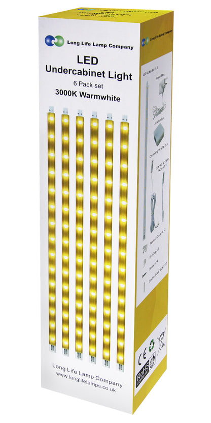 6 x 30cm Plug In LED Warm White Under Kitchen Cupboard Cabinet Strip Lights - Free delivery on all orders