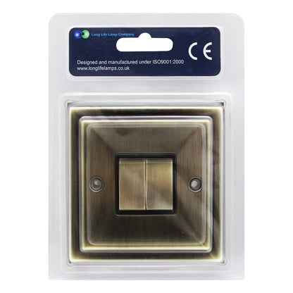 Brush Antique Brass Double Light Switch 2 gang 2 way 10amp - Energy Light Bulbs - Free delivery on all orders