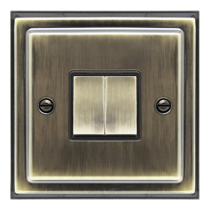 Brush Antique Brass Double Light Switch 2 gang 2 way 10amp - Energy Light Bulbs - Free delivery on all orders