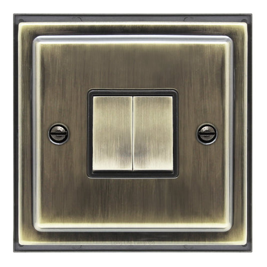 Brush Antique Brass Double Light Switch 2 gang 2 way 10amp - Energy Light Bulbs - Free delivery on all orders