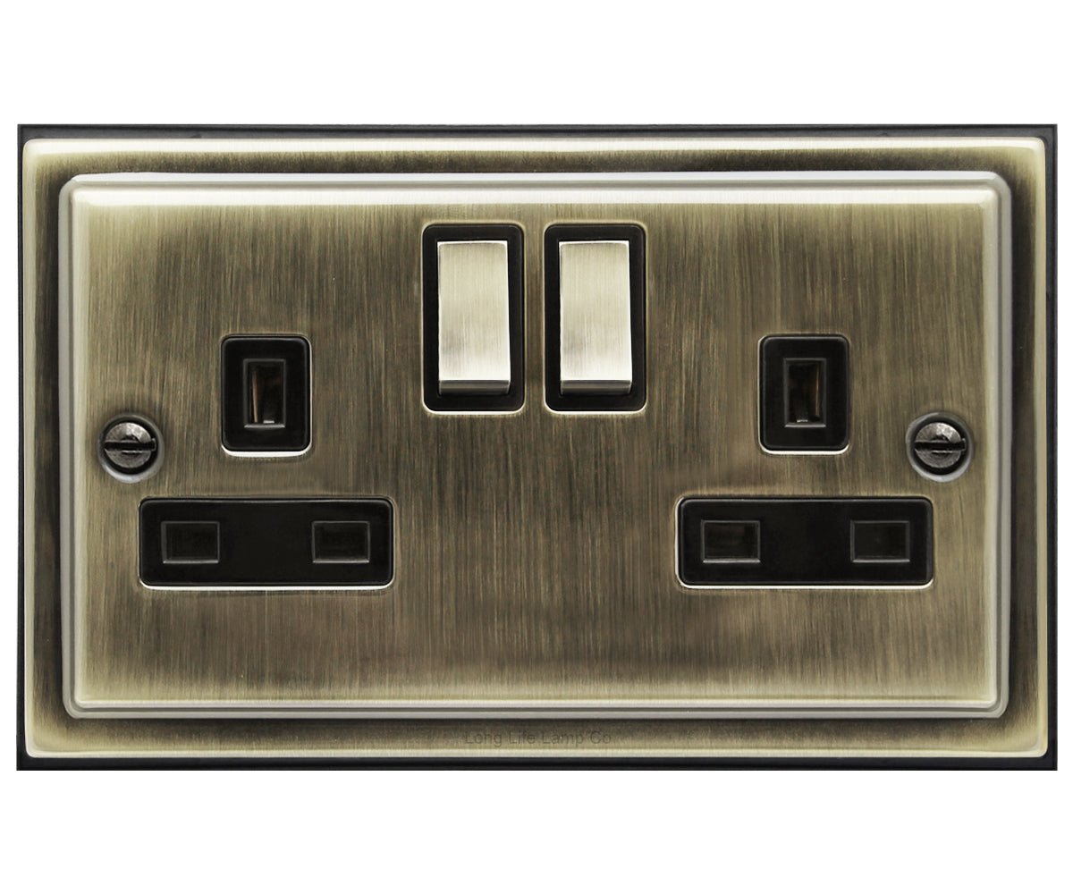Brush Antique Brass Double Switch Socket 13amp Single Pole - Energy Light Bulbs - Free delivery on all orders