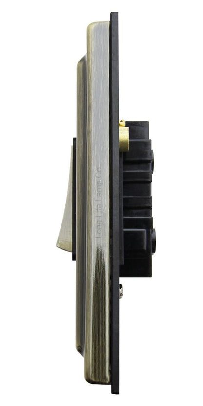 Brush Antique Brass Light Switch 3 Gang 10amp 2 Way - Energy Light Bulbs - Free delivery on all orders