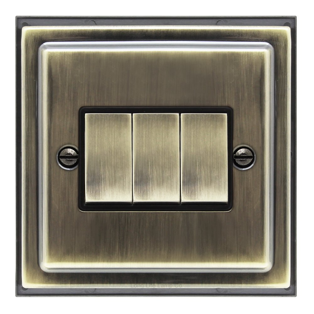 Brush Antique Brass Light Switch 3 Gang 10amp 2 Way - Energy Light Bulbs - Free delivery on all orders