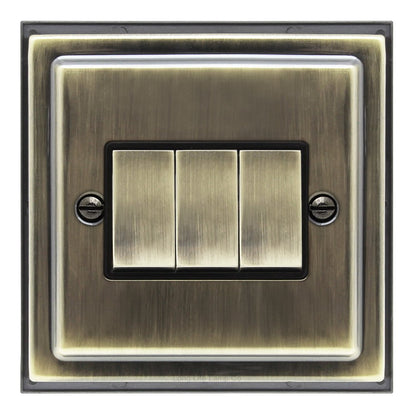 Brush Antique Brass Light Switch 3 Gang 10amp 2 Way - Energy Light Bulbs - Free delivery on all orders