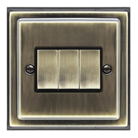 Brush Antique Brass Light Switch 3 Gang 10amp 2 Way - Energy Light Bulbs - Free delivery on all orders