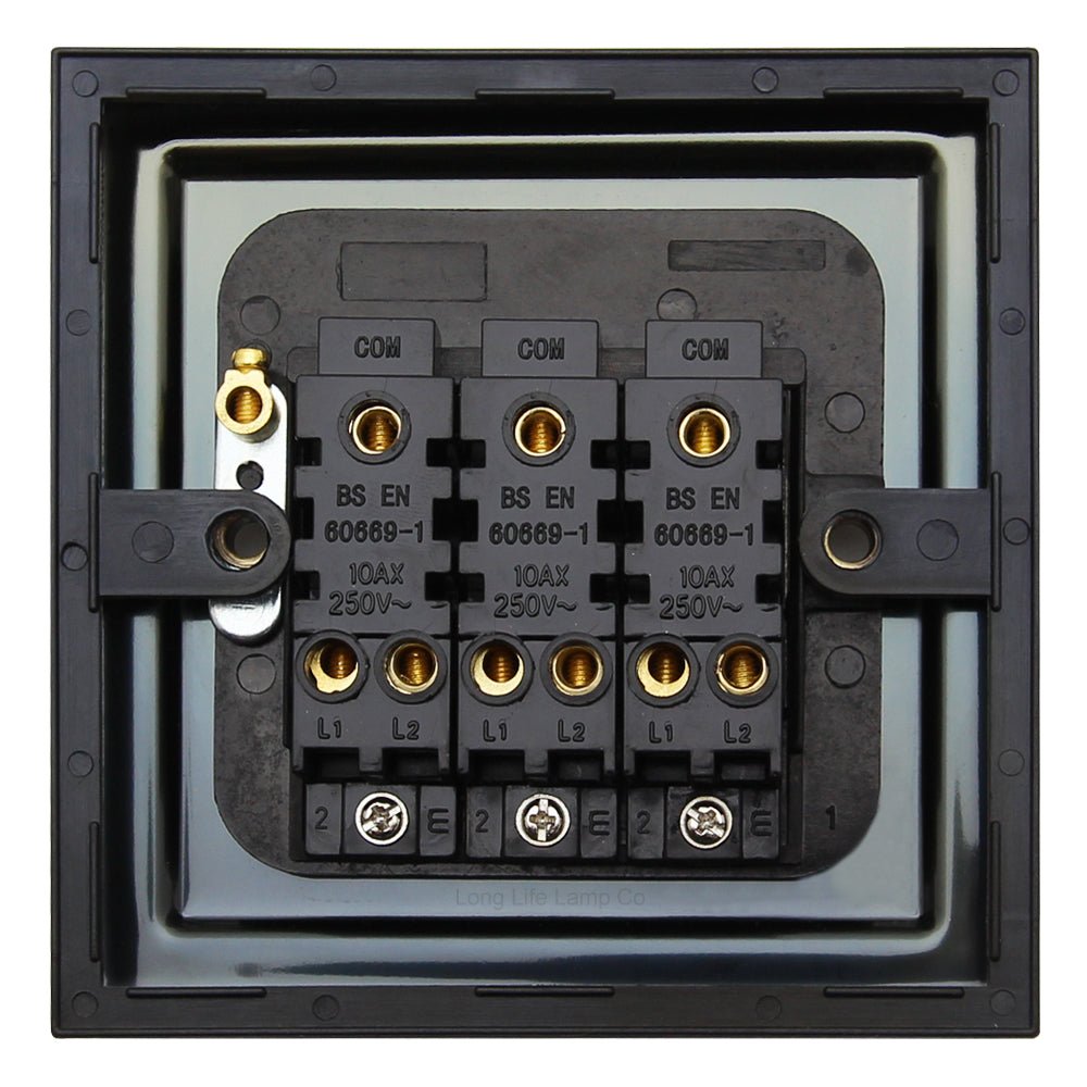 Brush Antique Brass Light Switch 3 Gang 10amp 2 Way - Energy Light Bulbs - Free delivery on all orders