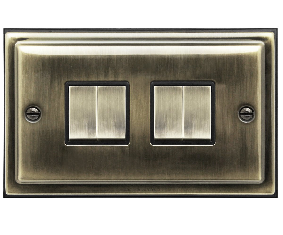 Brush Antique Brass Light Switch 4 Gang 10amp 2 Way - Energy Light Bulbs - Free delivery on all orders