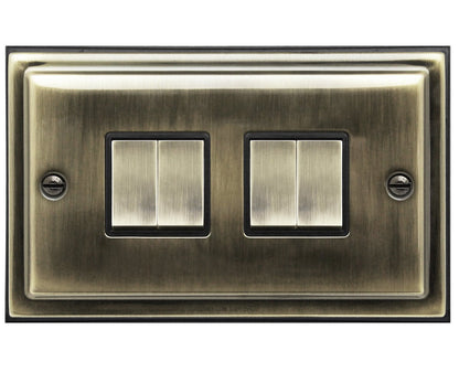 Brush Antique Brass Light Switch 4 Gang 10amp 2 Way - Energy Light Bulbs - Free delivery on all orders