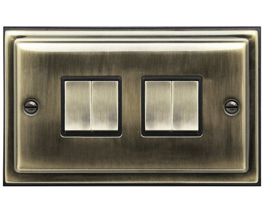 Brush Antique Brass Light Switch 4 Gang 10amp 2 Way - Energy Light Bulbs - Free delivery on all orders