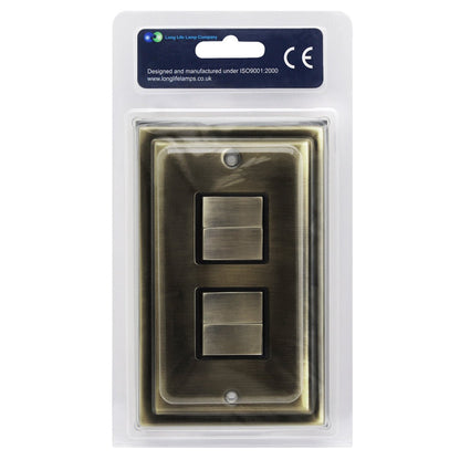 Brush Antique Brass Light Switch 4 Gang 10amp 2 Way - Energy Light Bulbs - Free delivery on all orders