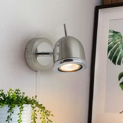 Brush Chrome Mounted Reading Wall Light Pull Switch Adjustable Head - Energy Light Bulbs - Free delivery on all orders