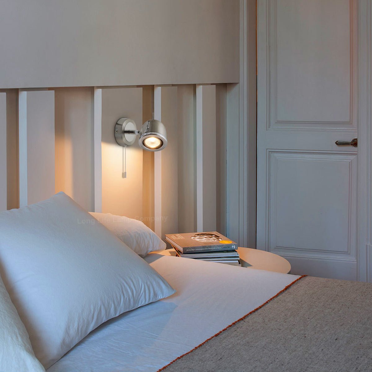 Brush Chrome Mounted Reading Wall Light Pull Switch Adjustable Head - Energy Light Bulbs - Free delivery on all orders