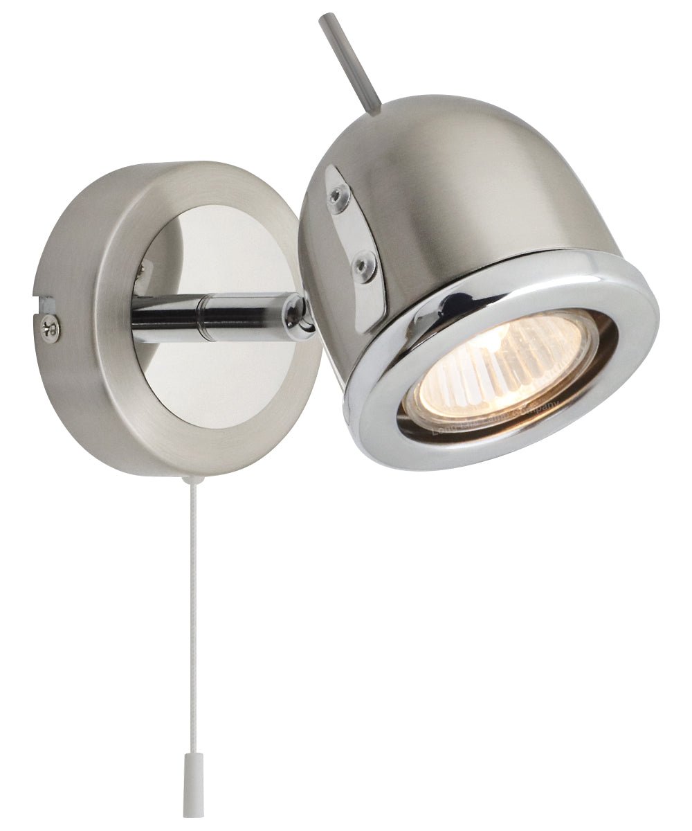 Brush Chrome Mounted Reading Wall Light Pull Switch Adjustable Head - Energy Light Bulbs - Free delivery on all orders