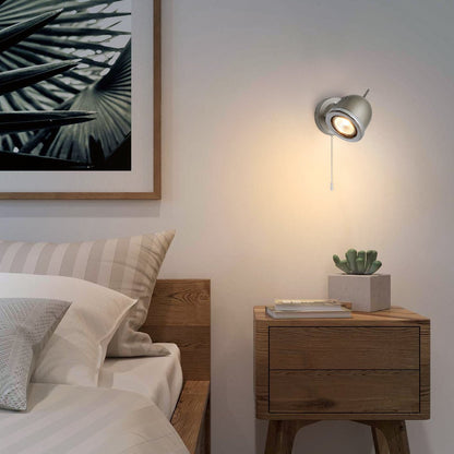 Brush Chrome Mounted Reading Wall Light Pull Switch Adjustable Head - Energy Light Bulbs - Free delivery on all orders