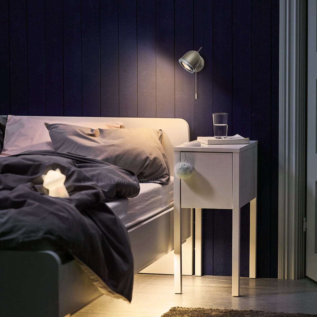 Brush Chrome Mounted Reading Wall Light Pull Switch Adjustable Head - Energy Light Bulbs - Free delivery on all orders