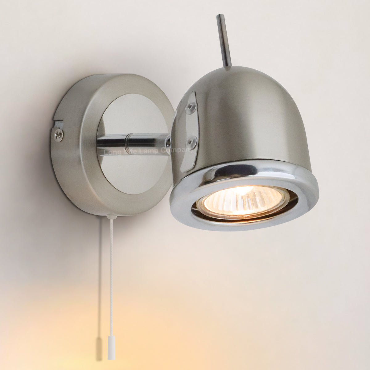Brush Chrome Mounted Reading Wall Light Pull Switch Adjustable Head - Energy Light Bulbs - Free delivery on all orders