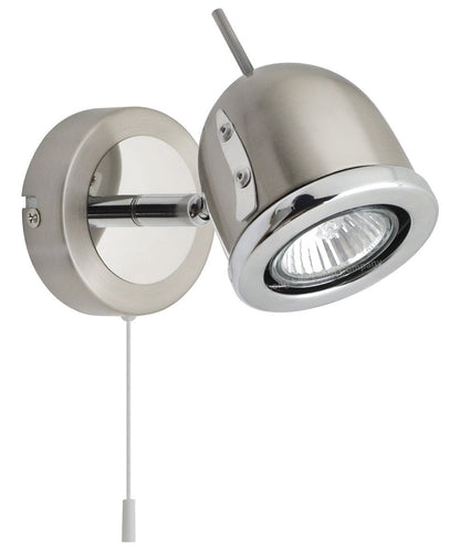 Brush Chrome Mounted Reading Wall Light Pull Switch Adjustable Head - Energy Light Bulbs - Free delivery on all orders