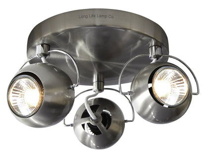 Brushed Chrome 3 Way Adjustable Eyeball Ceiling Spotlight GU10 - Energy Light Bulbs - Free delivery on all orders