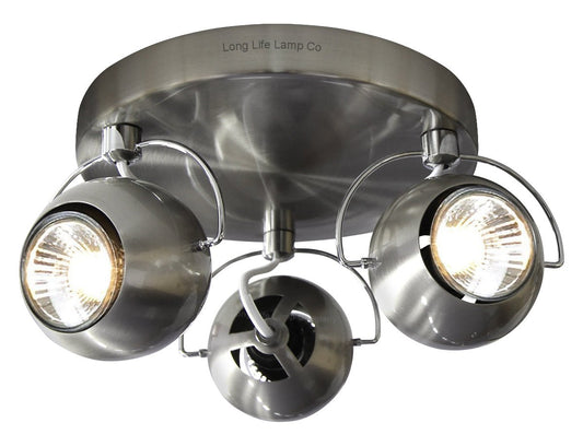 Brushed Chrome 3 Way Adjustable Eyeball Ceiling Spotlight GU10 - Energy Light Bulbs - Free delivery on all orders