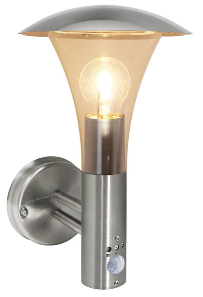 Brushed Stainless Steel Wall Light With Movement Sensor IP44 - Energy Light Bulbs - Free delivery on all orders