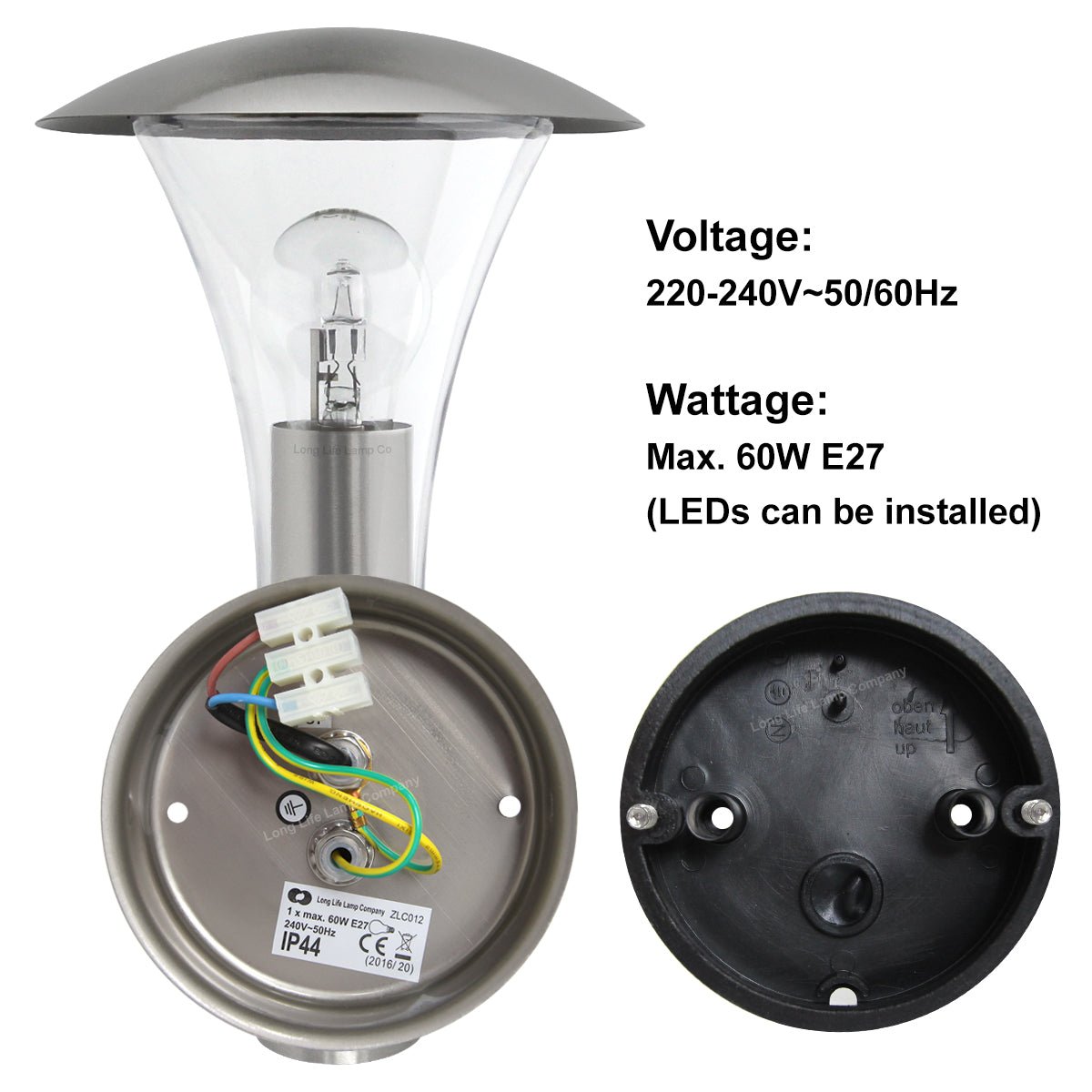 Brushed Stainless Steel Wall Light With Movement Sensor IP44 - Energy Light Bulbs - Free delivery on all orders