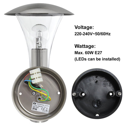 Brushed Stainless Steel Wall Light With Movement Sensor IP44 - Energy Light Bulbs - Free delivery on all orders