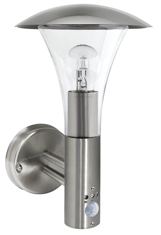 Brushed Stainless Steel Wall Light With Movement Sensor IP44 - Energy Light Bulbs - Free delivery on all orders