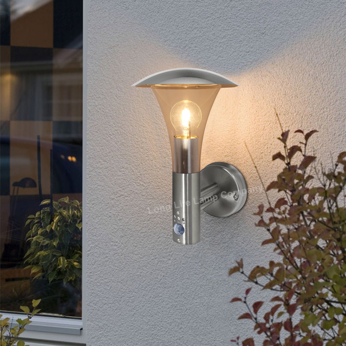 Brushed Stainless Steel Wall Light With Movement Sensor IP44 - Energy Light Bulbs - Free delivery on all orders