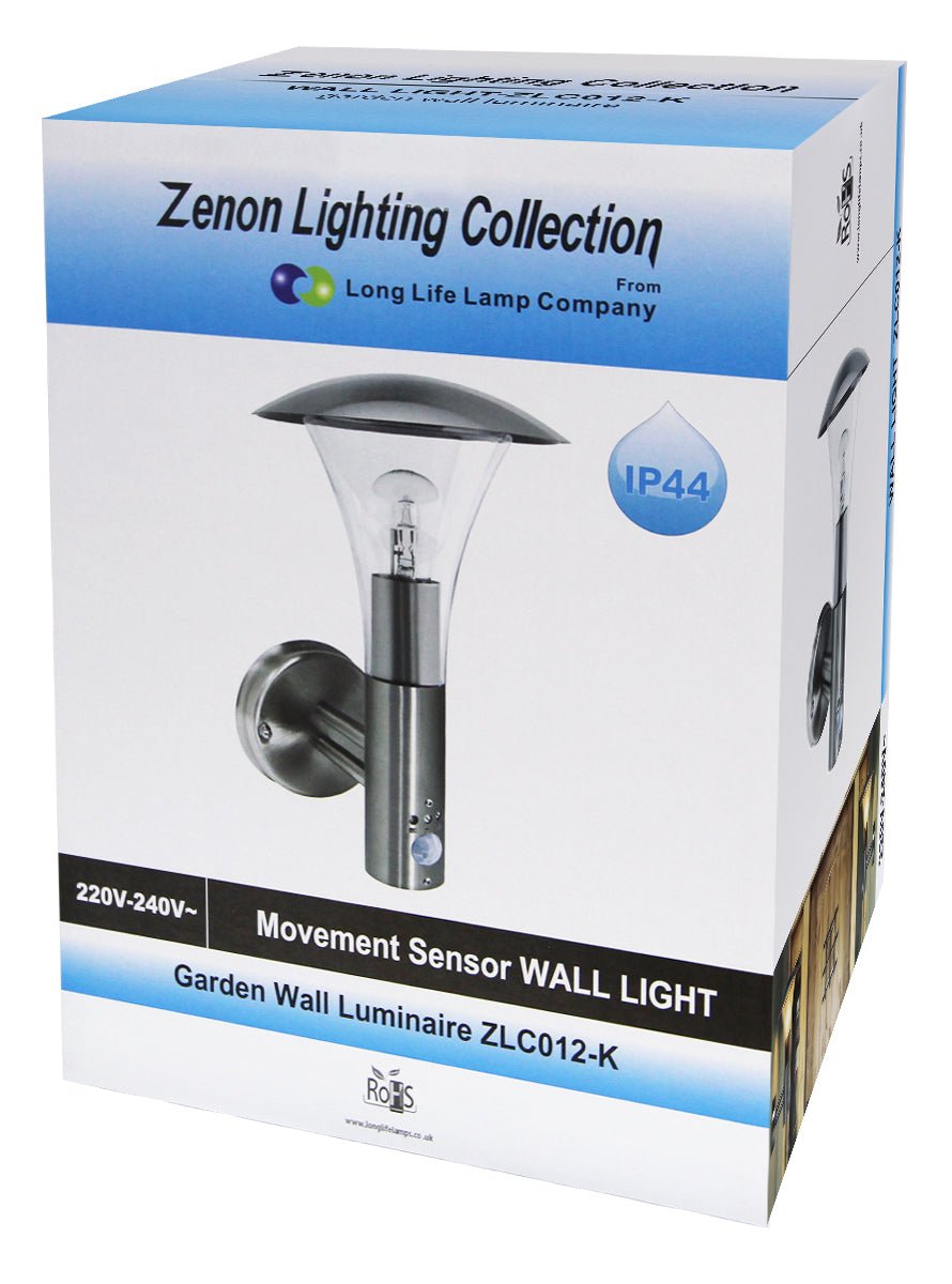 Brushed Stainless Steel Wall Light With Movement Sensor IP44 - Energy Light Bulbs - Free delivery on all orders