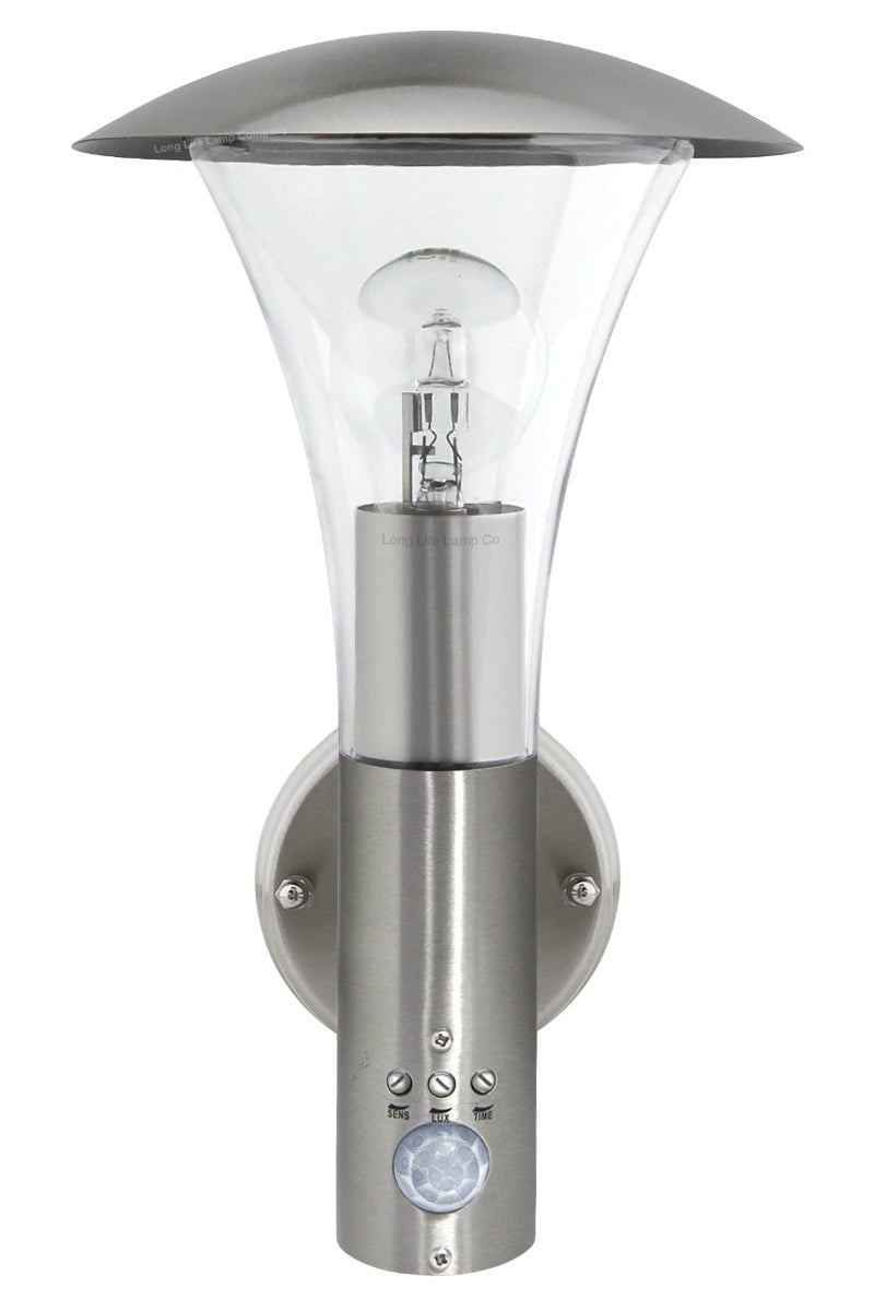 Brushed Stainless Steel Wall Light With Movement Sensor IP44 - Energy Light Bulbs - Free delivery on all orders