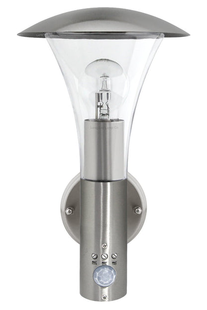 Brushed Stainless Steel Wall Light With Movement Sensor IP44 - Energy Light Bulbs - Free delivery on all orders