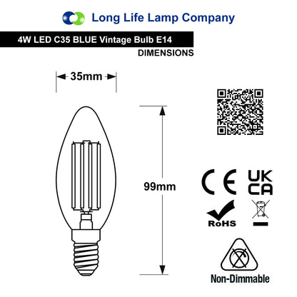 4w LED Blue Candle Light Bulb E14 Clear Glass
