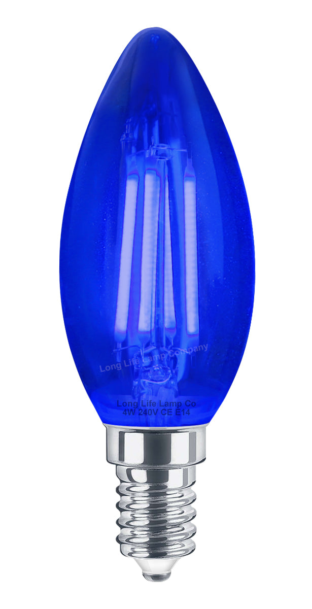 4w LED Blue Candle Light Bulb E14 Clear Glass 