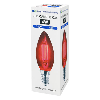4w LED Red Candle Light Bulb E14 Clear Glass - Free delivery on all orders