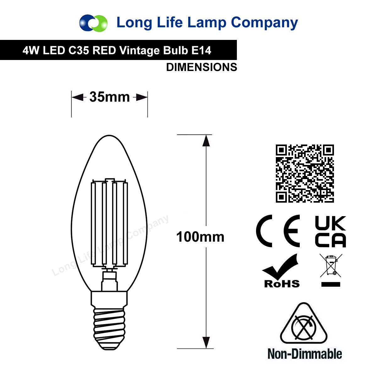 4w LED Red Candle Light Bulb E14 Clear Glass - Free delivery on all orders