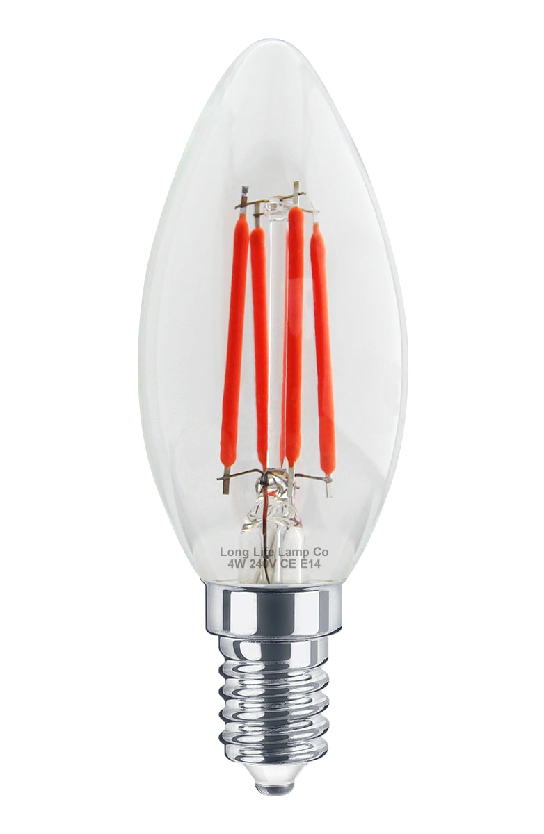4w LED Red Candle Light Bulb E14 Clear Glass - Free delivery on all orders