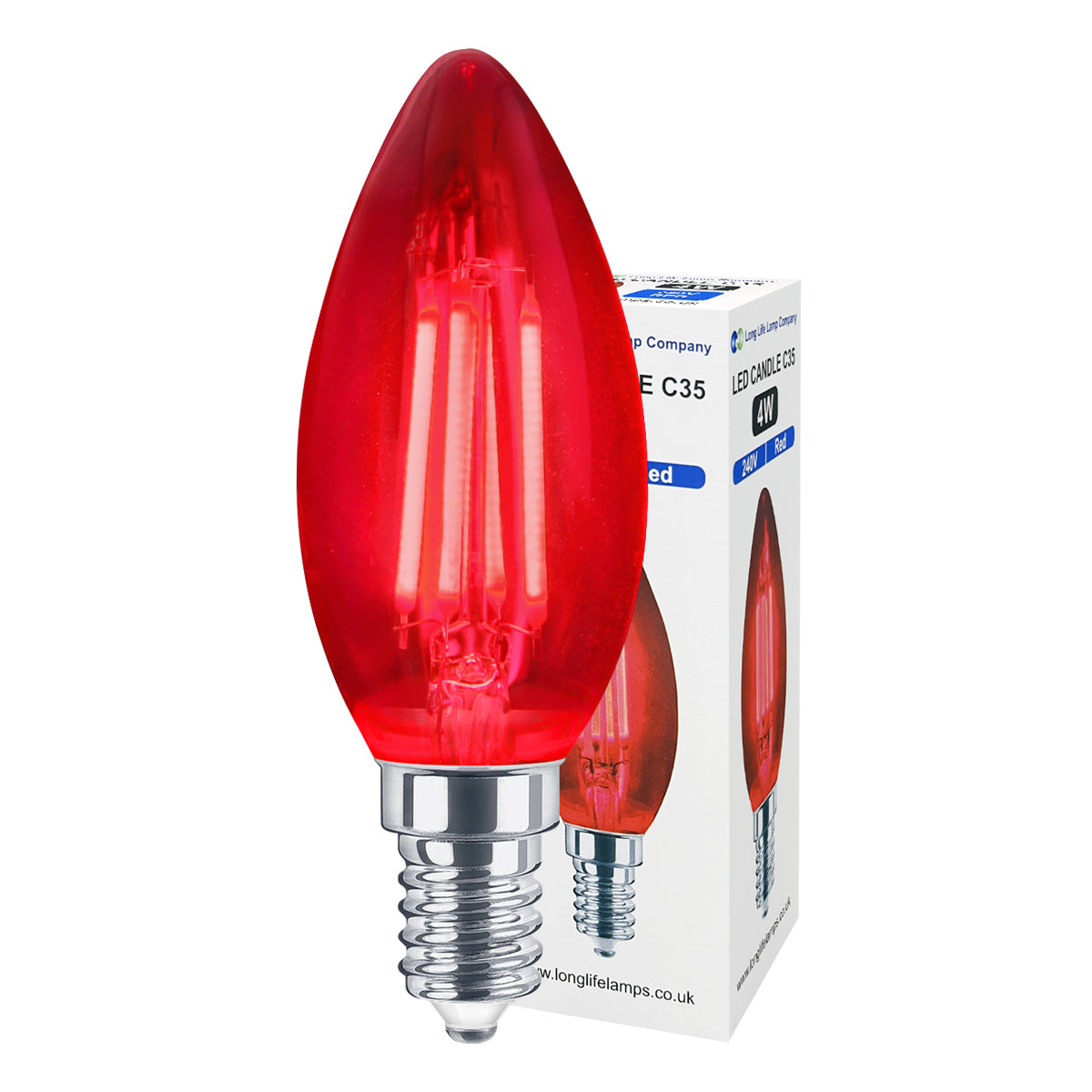 4w LED Red Candle Light Bulb E14 Clear Glass - Free delivery on all orders